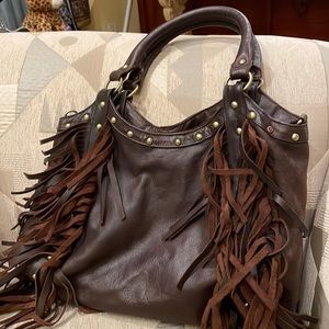 RAJ Women's NIKKI Brown Western Leather Fringe Boho Shoulder Bag Purse